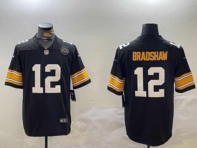 Men Pittsburgh Steelers 12 Bradshaw Black 2024 Nike Limited NFL Jersey style 2